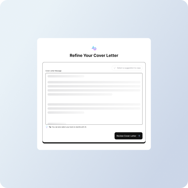 AI-generated cover letter suggestions tailored for job applications on CareerLab