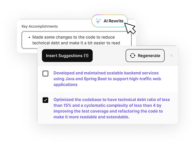 CareerLab's AI Resume Builder suggesting AI Rewrite to optimize Resumes.